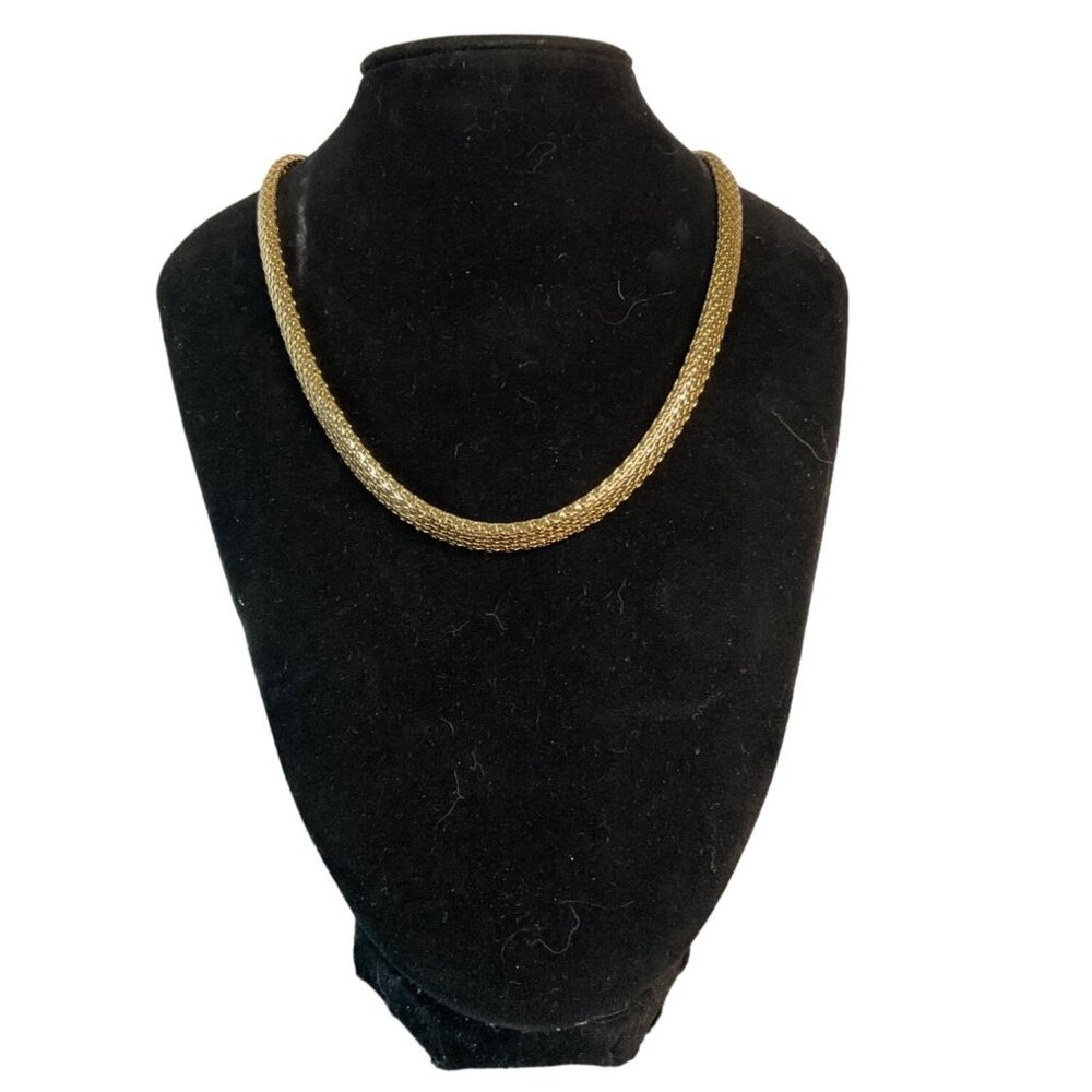 Vintage Gold Tone Mesh Fold Over Unisex Necklace